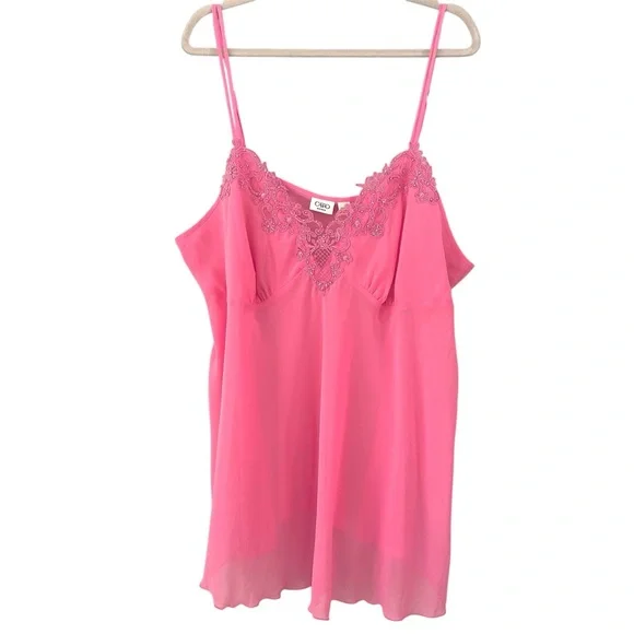 CATO Beaded Pink Lace Sheer Slip Dress Cami Top Plus Size 22/24W - Picture 2 of 5